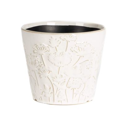 Bacon Basketware White Flower Embossed Pot Large
