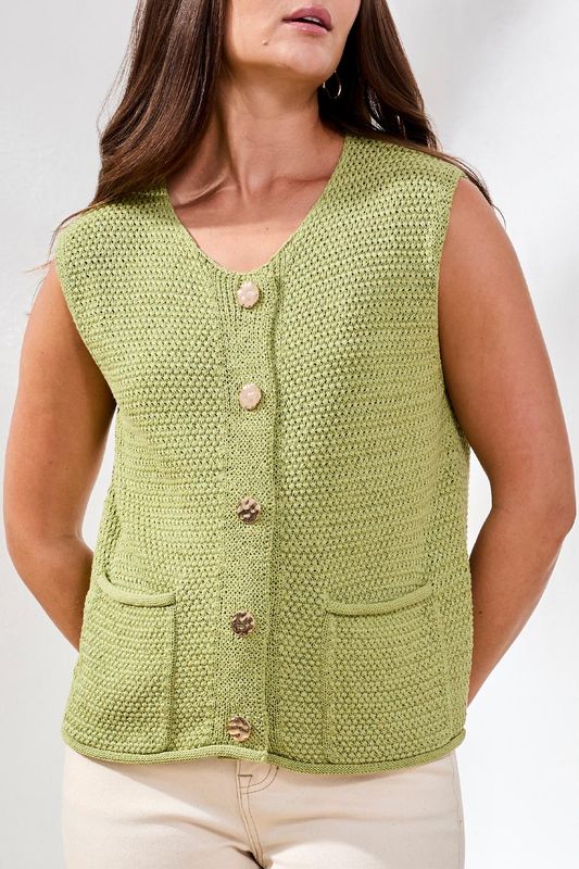 Tribal Sweater Vest and gold Buttons Kiwi Zest