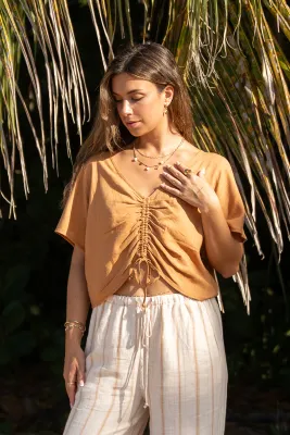 XIX Palms x Tribal Drawstring Front Blouse Sandcas