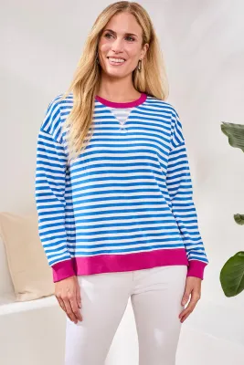 Tribal Stripe Crew Neck Sweater Turkish Sea