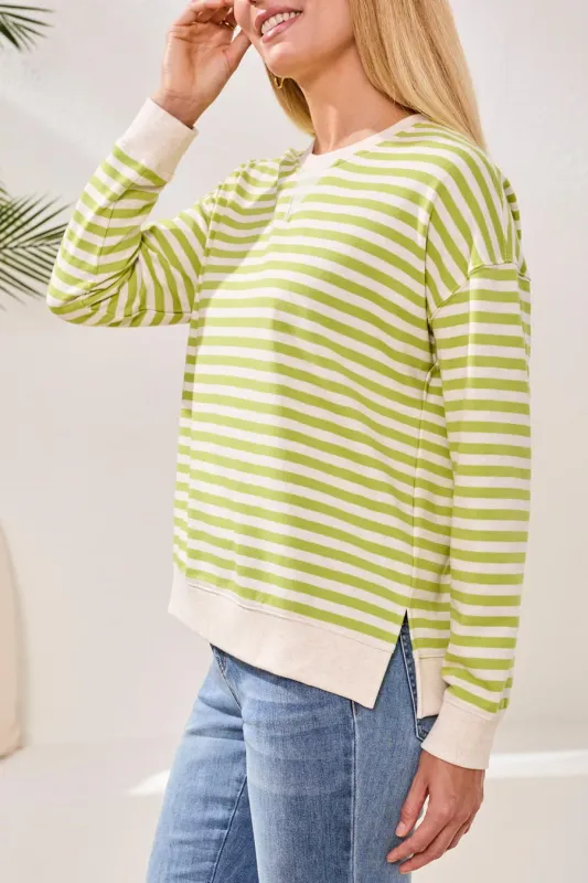 Tribal Stripe Crew Neck Sweater Mint Leaf