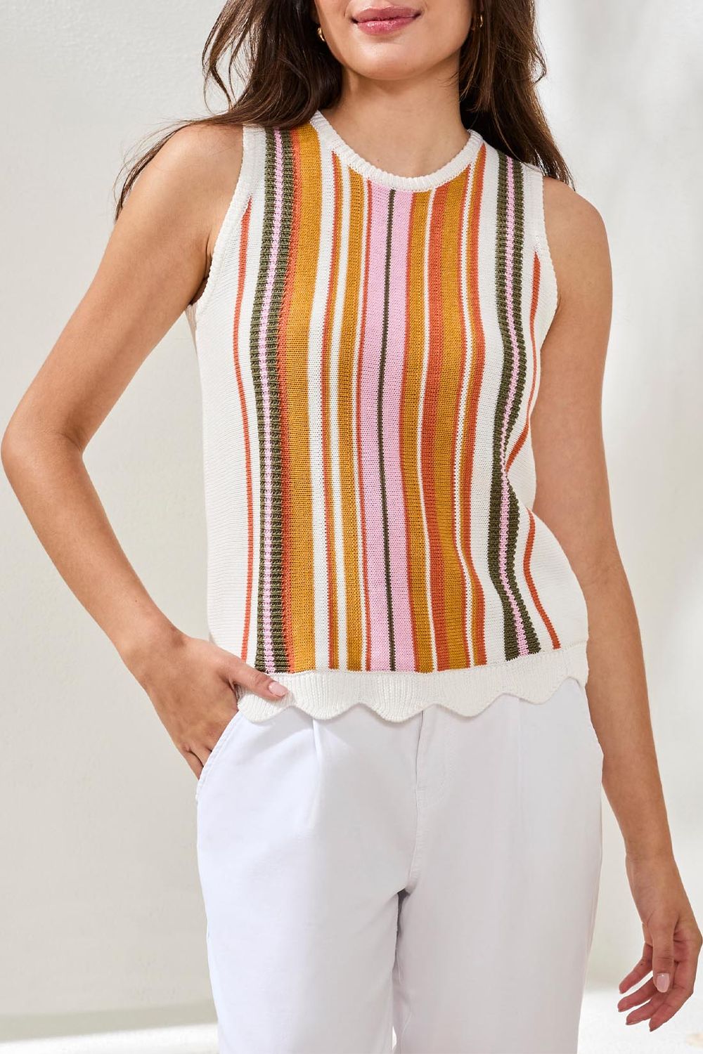 Tribal Crew Neck Sleeveless Sweater Eggshell Multi