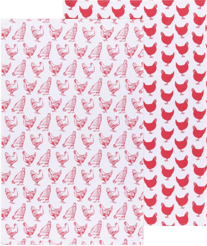 Danica Floursack Print Red Dishtowel Set/2