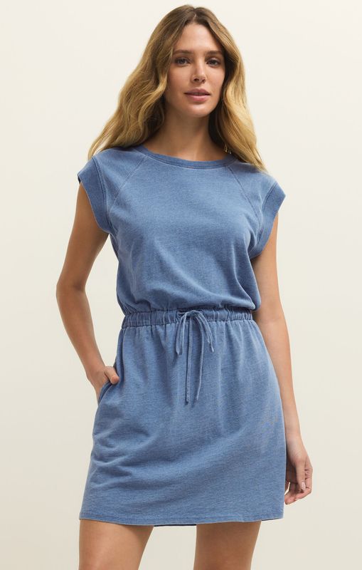 Z Supply Kalani Jersey Denim Dress Santorini Indigo