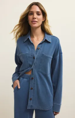 Z Supply All Day Knit Denim Jacket Calypso Blue In