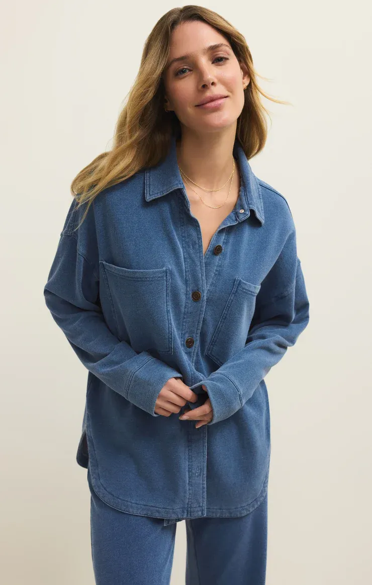 Z Supply All Day Knit Denim Jacket Calypso Blue In