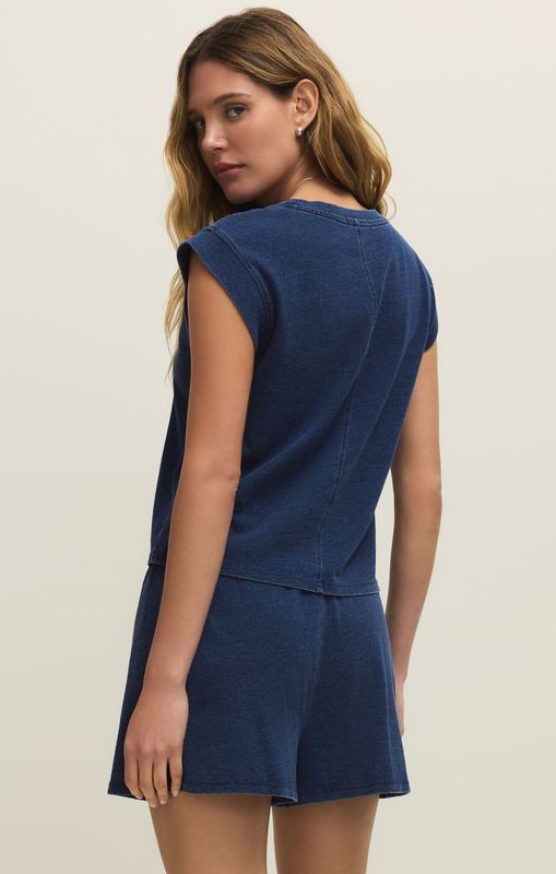 Z Supply Camino Jersey Denim Top Indigo