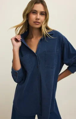 Z Supply Reese Jersey Denim Button Up Indigo