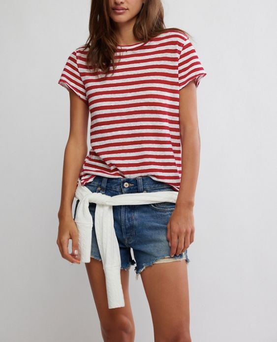 Free People Nora Tee Red Combo