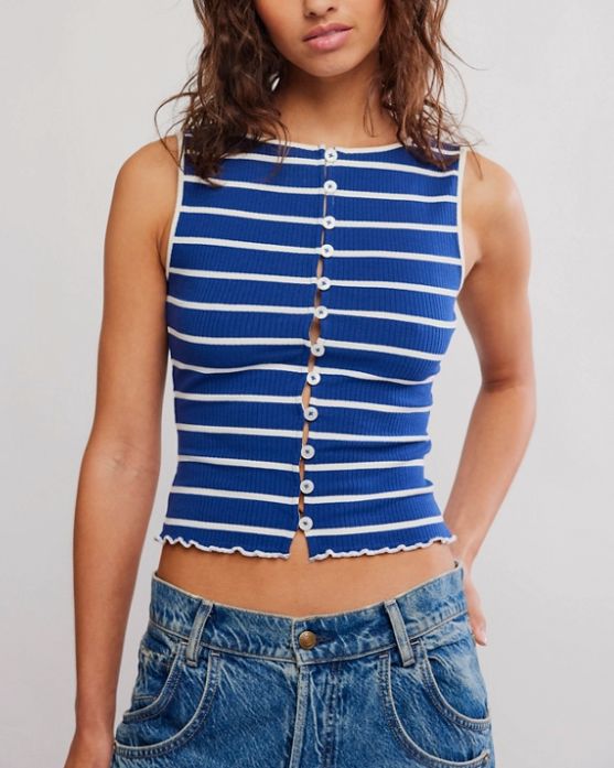 Free People Tilly Striped Tank Navy Combo