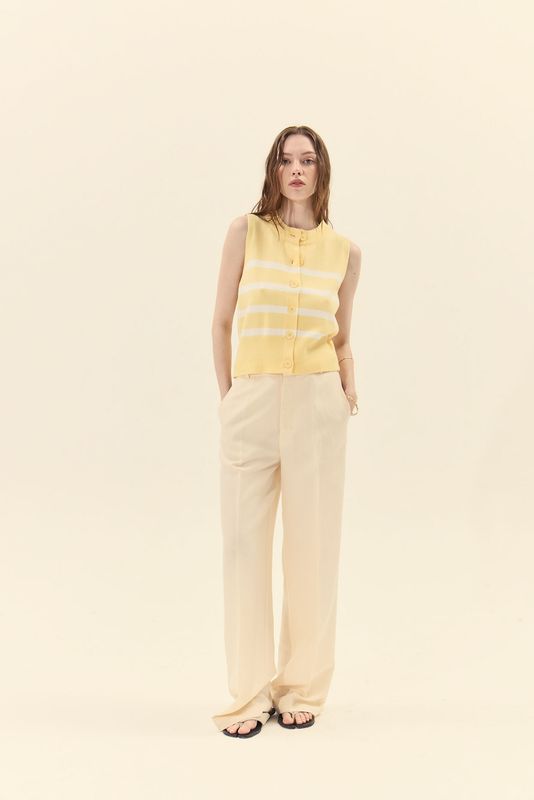 Deluc Mykonos Knit Vest Deep Butter Ecru Stripes