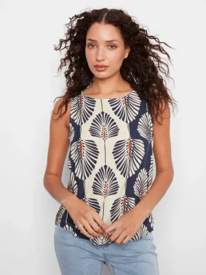 Charlie B Printed Sleeveless Linen Blouse Tahiti