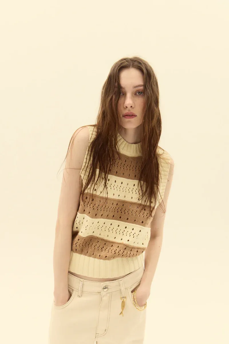 Deluc Nerja Knit Vest Ecru &amp; Beige