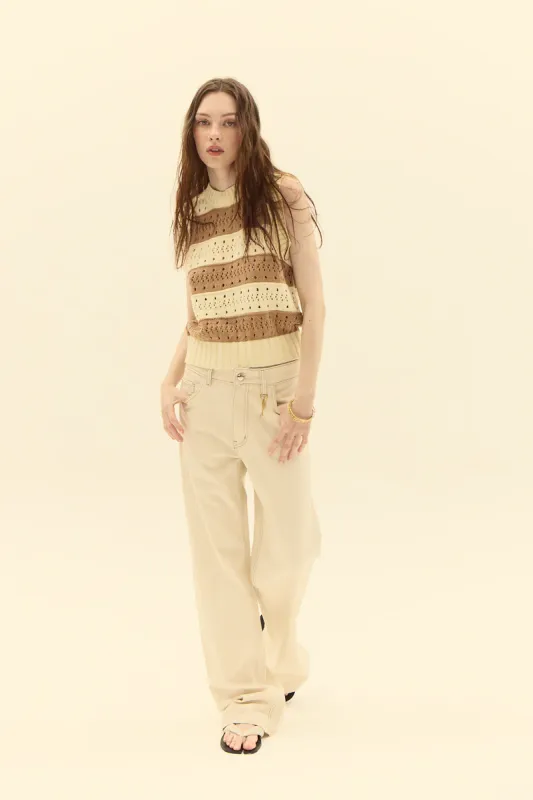 Deluc Nerja Knit Vest Ecru &amp; Beige