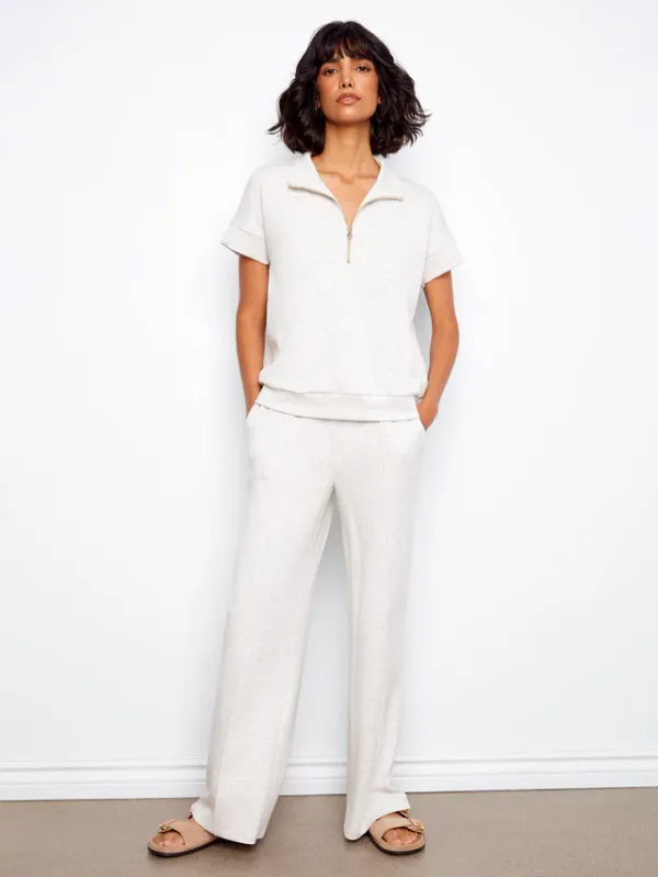 Charlie B Soft Scuba Wide Leg Jogger Heather Light