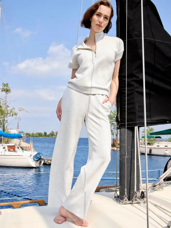 Charlie B Soft Scuba Wide Leg Jogger Heather Light