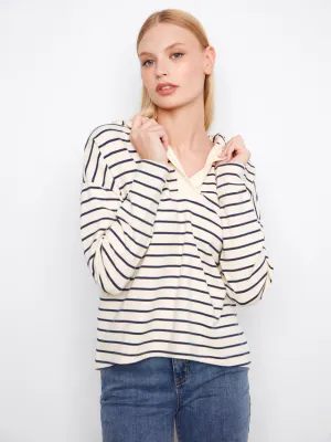 Charlie B V-Neck Striped Hoodie with High Low