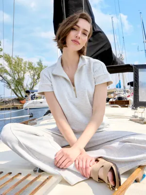 Charlie B Short Sleeve Half Zip Blanket Stitch