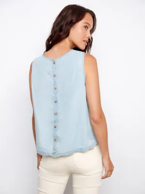Charlie B Scallop Hem Sleeveless Top Light Blue