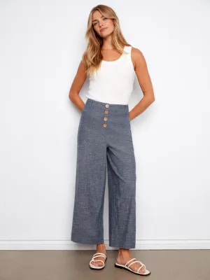 Charlie B Stretch Linen Wide Leg Pant Indigo