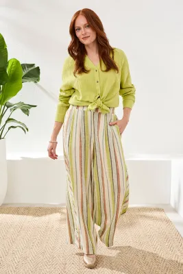 Tribal Pull On Stripe Flowy Pant Kiwi Zest