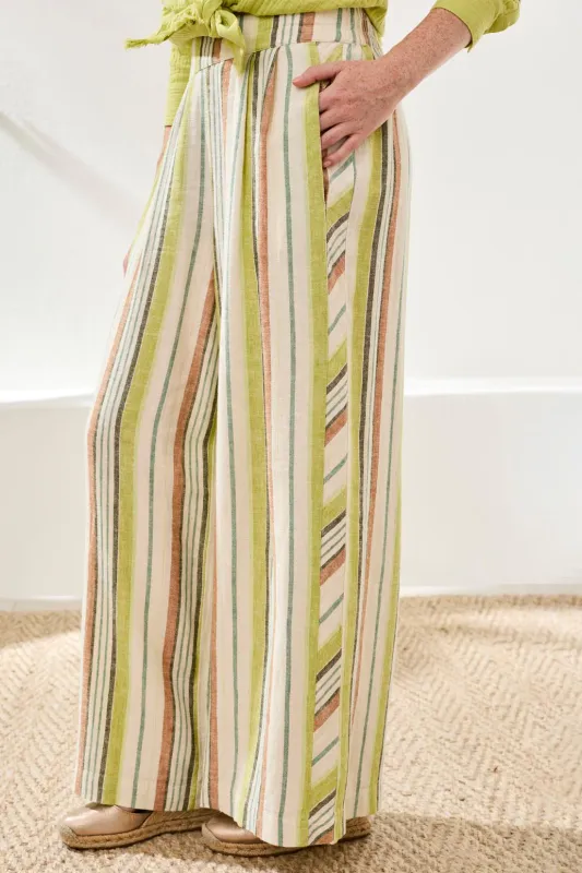 Tribal Pull On Stripe Flowy Pant Kiwi Zest
