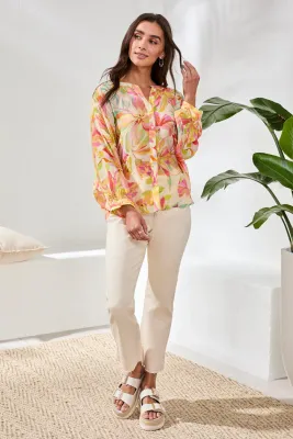 Tribal Dolman Sleeve Blouse Rose Silk