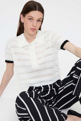Wild Pony Open Knit Off White Polo