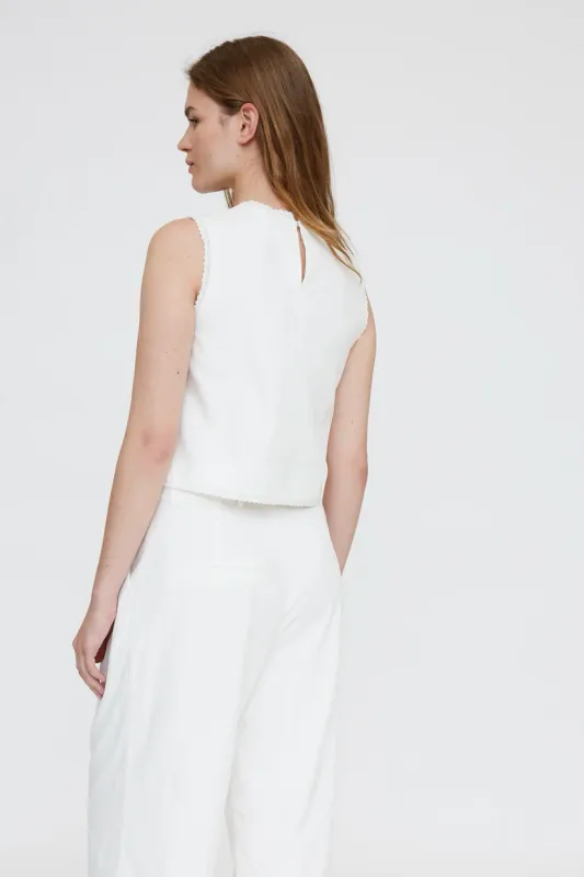 Wild Pony Lace Trim White Top