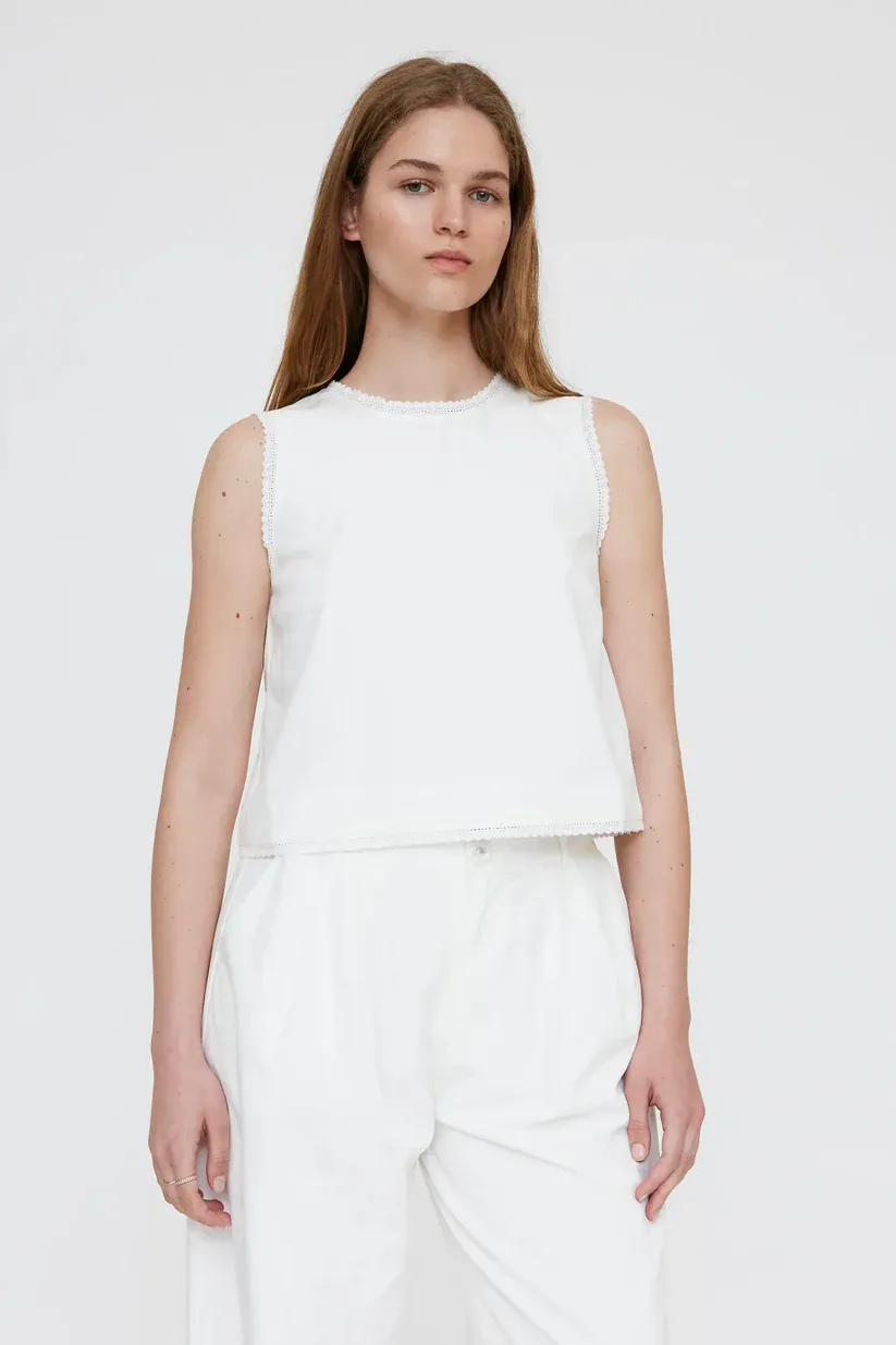 Wild Pony Lace Trim White Top Wild Pony Lace Trim White Top