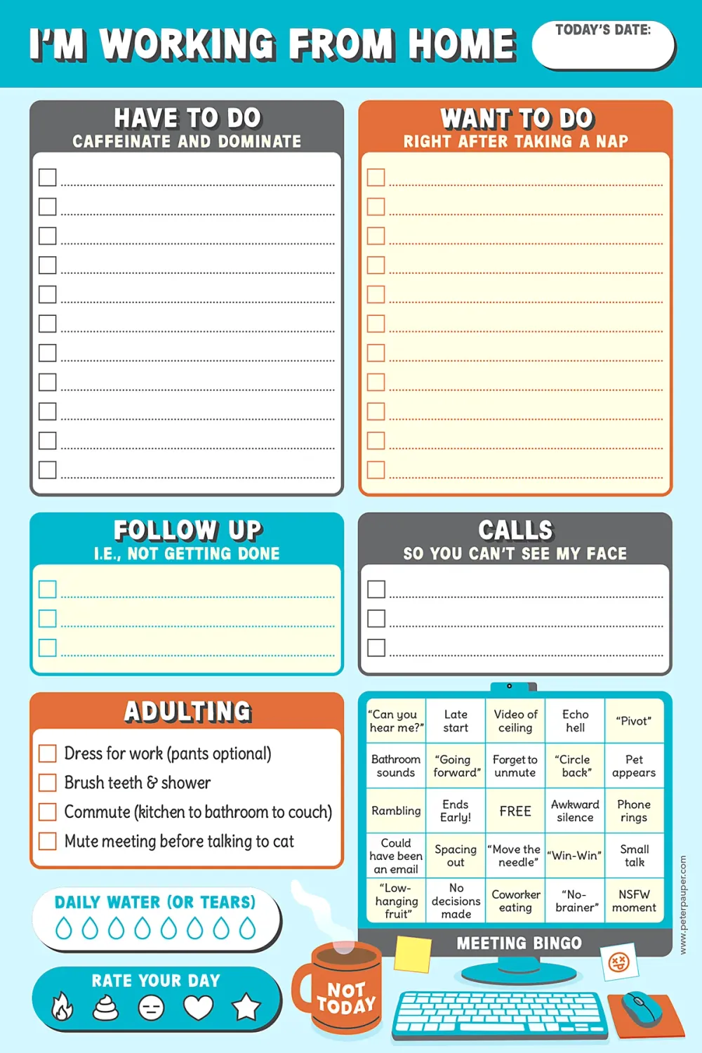 Peter Pauper Note Pad I'm Working From Home Daily Planner Peter Pauper Note Pad I'm Working From Home Daily Planner