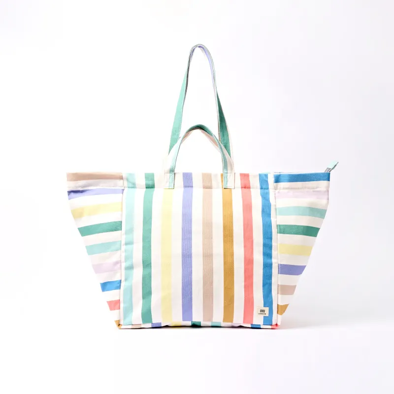 ORI London Marylebone Cotton Canvas Large Tote Pastel Multistripe