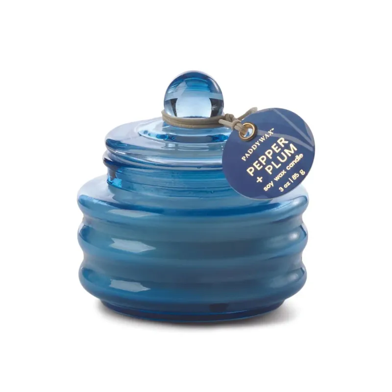 Paddywax Beam Bright Blue Glass Candle Pepper + Plum
