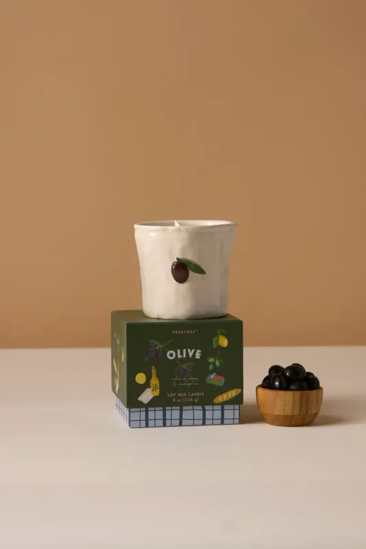 Paddywax Bistro Olive Imperfect White Ceramic Fig &amp; Olive