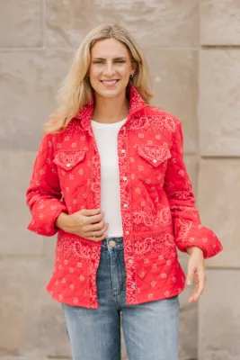 Shannon Passero Bandana Quilted Shacket Red