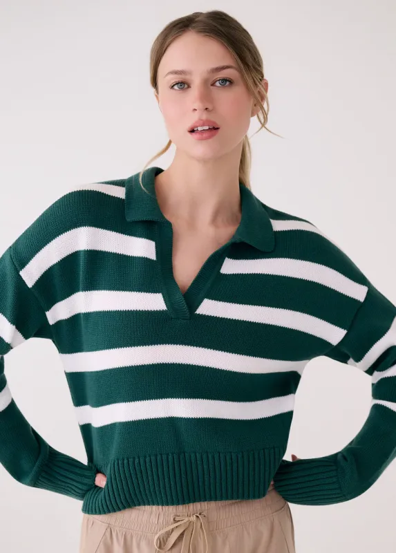 Lole Club Polo Sweater Polo Stripe Teal