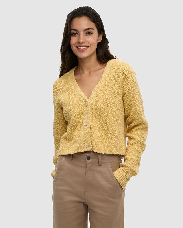 Ten Tree W Poplar Cardigan Dusk Yellow