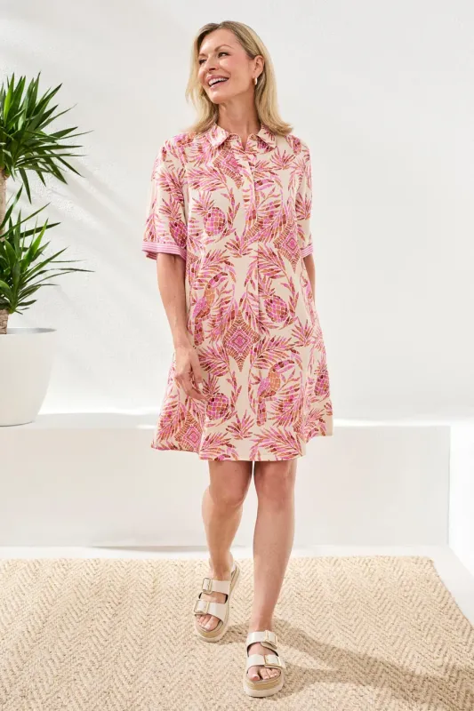 Tribal Button Front Dress Wisteria