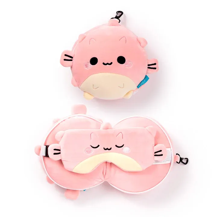 Relaxeazz Travel Plush Pillow &amp; Eye Mask Puffer Fish