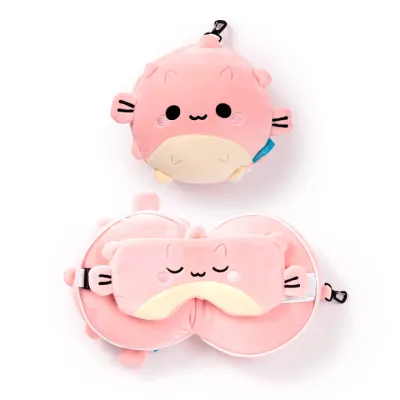 Relaxeazz Travel Plush Pillow &amp; Eye Mask Puffer Fish