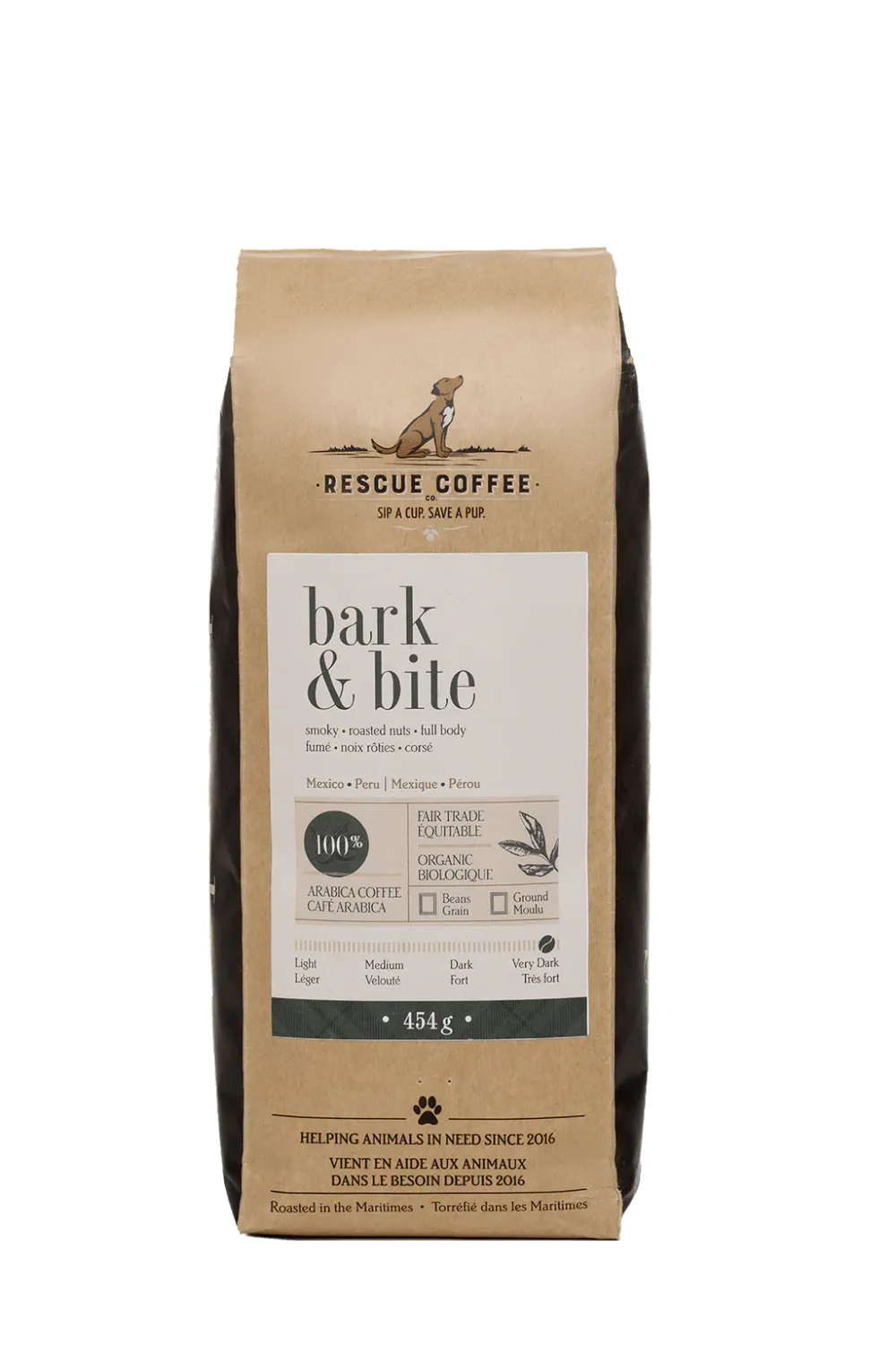 Rescue Coffee Bark &amp; Bite Very Dark Roast 1lb Bag Ground