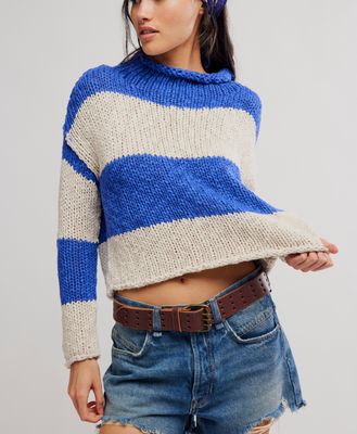 Free People Opal Rugby Stripe Sweater Cobalt Combo