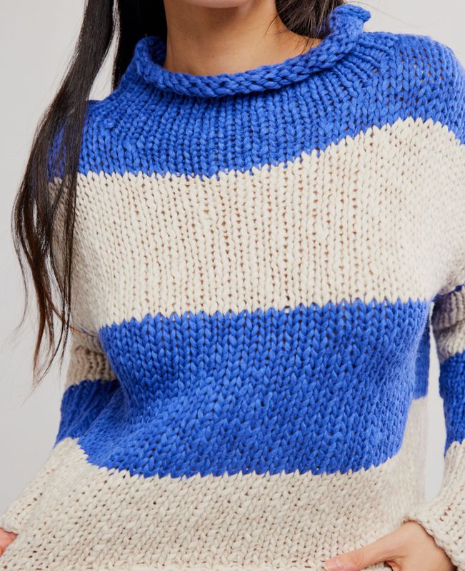 Free People Opal Rugby Stripe Sweater Cobalt Combo