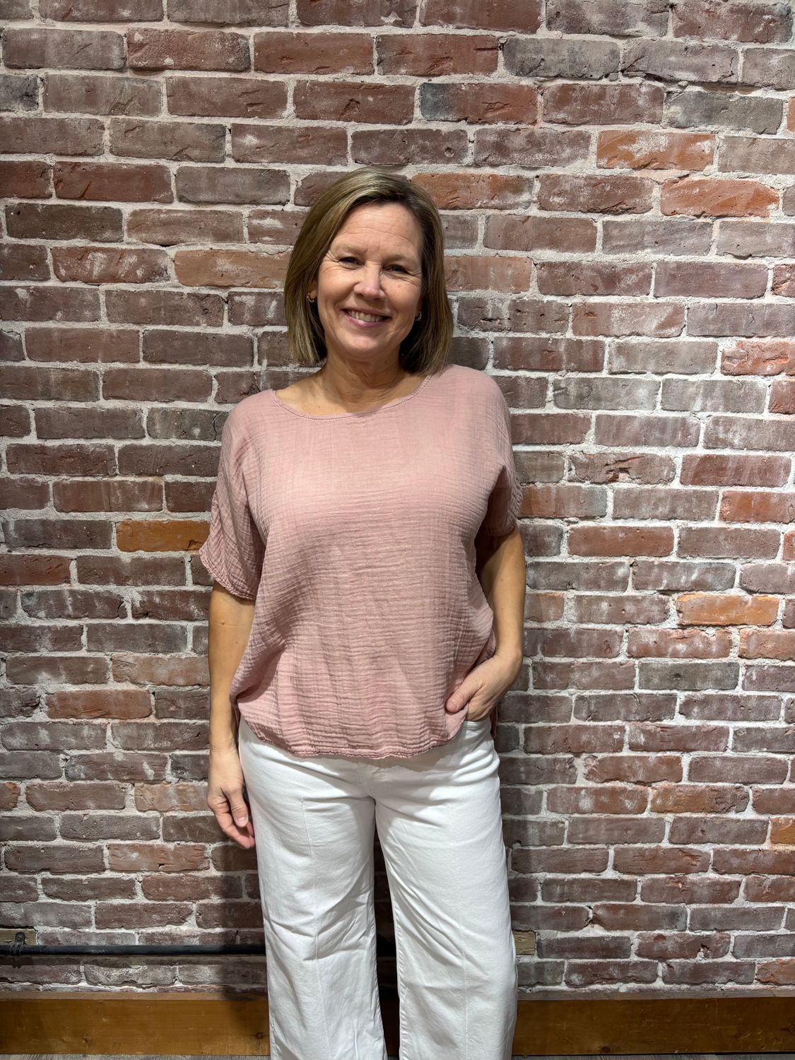 Me &amp; Gee Cotton Gauze Short Sleeve Rose