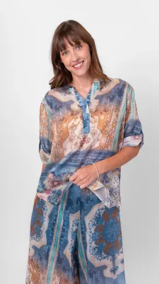 Me & Gee Mixed Print Blouse Blue Jeans Me & Gee Mixed Print Blouse Blue Jeans