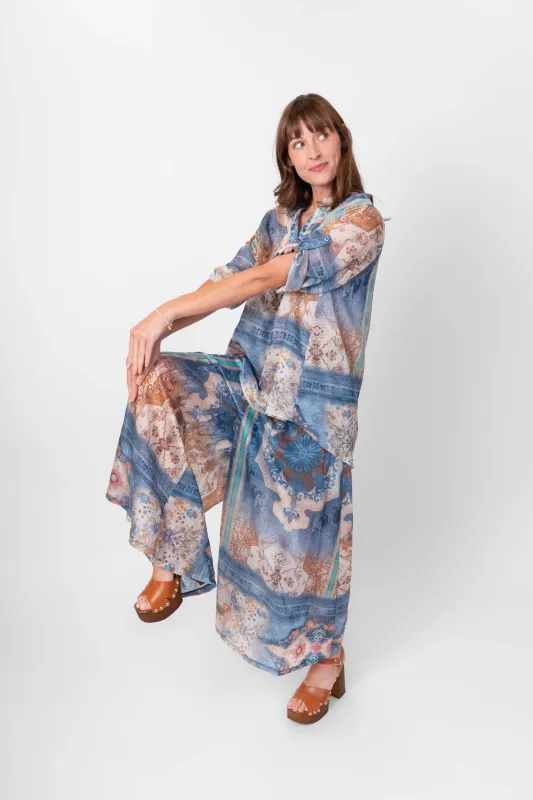 Me & Gee Mixed Print Palazzo Pant Blue Jeans
