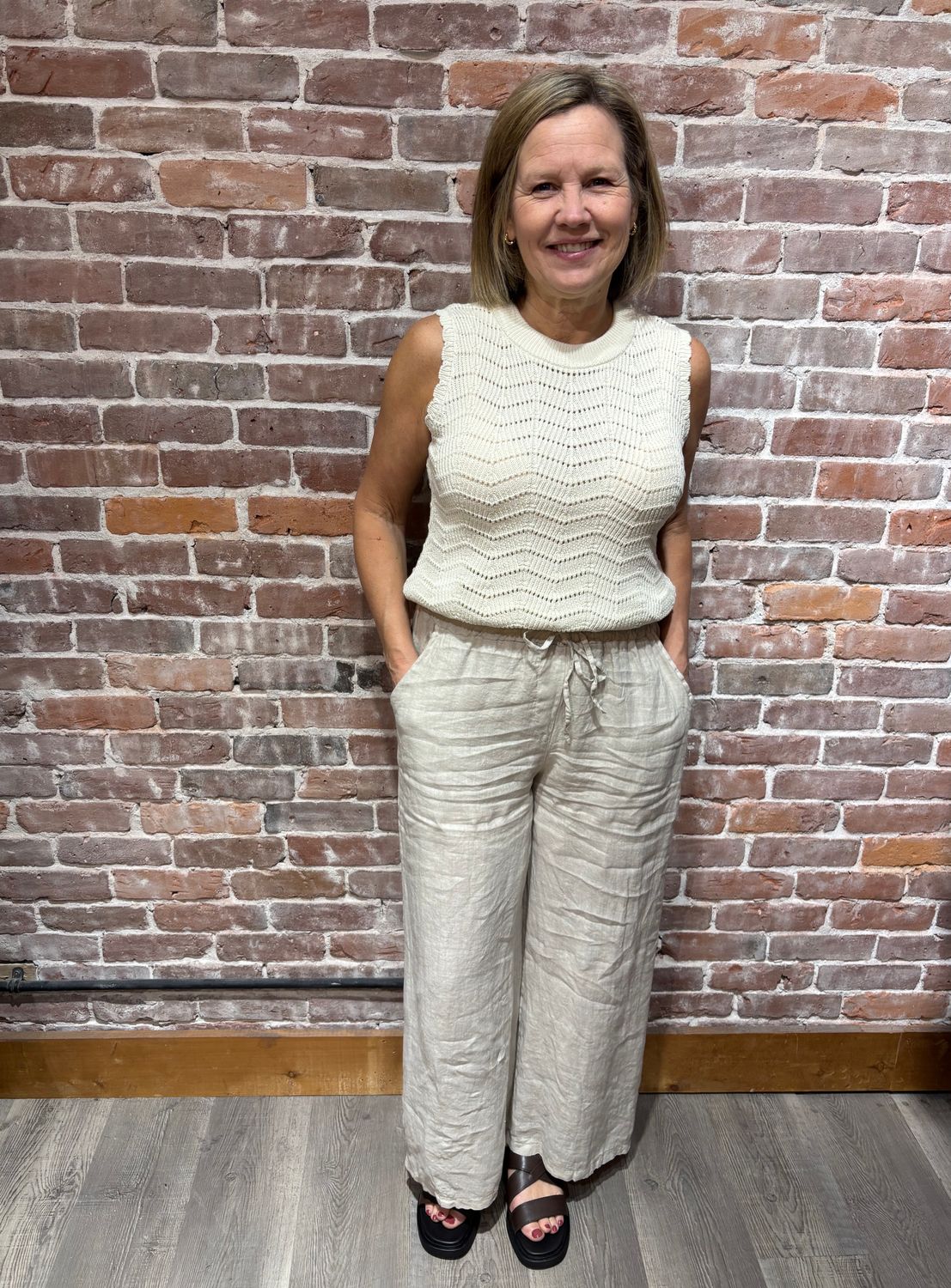 Me &amp; Gee Drawstring Linen Pant Seashell