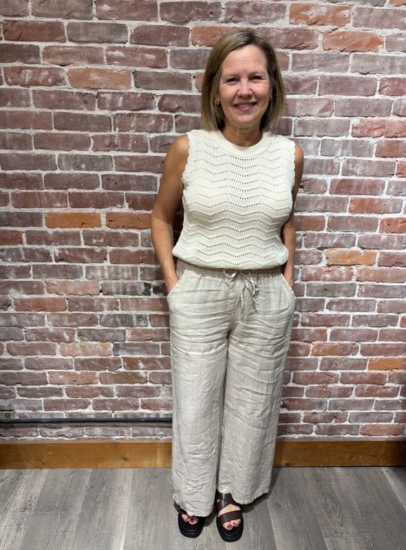 Me &amp; Gee Drawstring Linen Pant Seashell