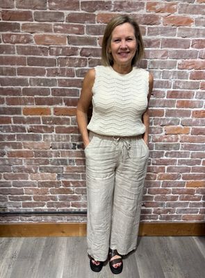 Me &amp; Gee Drawstring Linen Pant Seashell