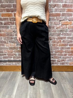 Me &amp; Gee High Waist Linen Pant with Belt Black